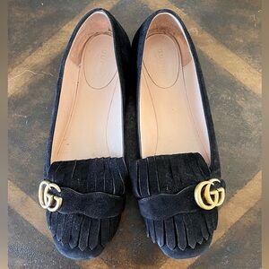 Gucci Black Suede Marmont Flats, Size 9/9.5, some wear